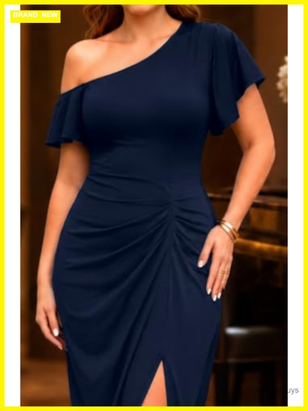 Bodycon One Shoulder Ruffle Dress with High Slit - Picture 5 of 6